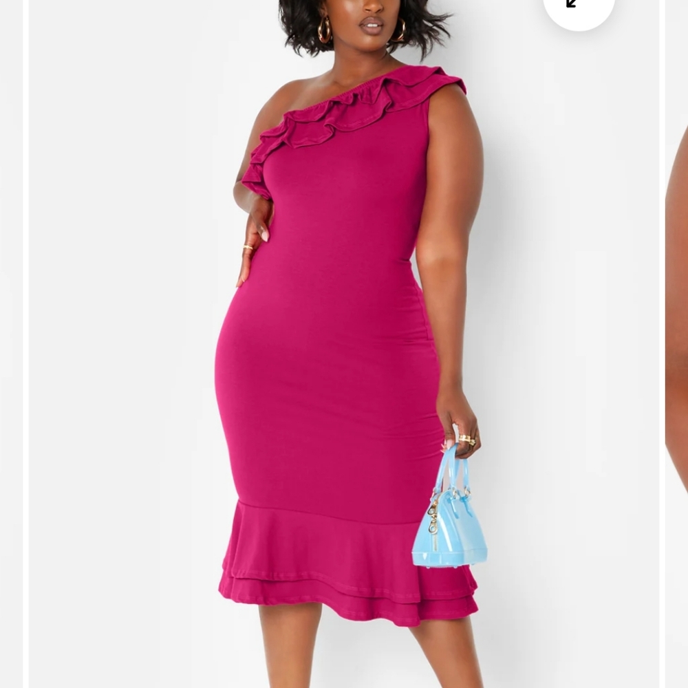 RUFFLE MIDI BODYCON DRESS - Picture 3 of 9